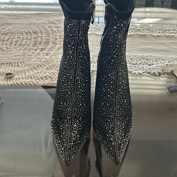 ISNOM Black Rhinestone Boots - Picture 3 of 6